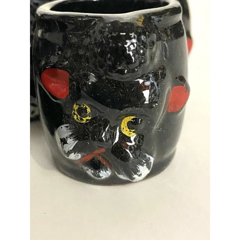 15  Ceramic Black Poodle Dog Face MCM Mini Tea Cups Shot Glasses‎ Japan